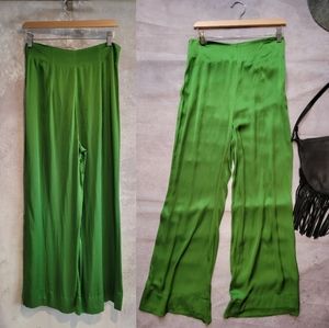 ZARA satin green wide legs pants M
